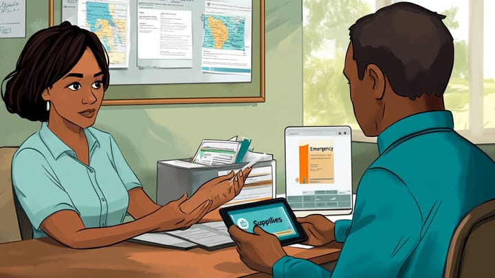 Two diverse pastoral care providers in a church office, using CareNote to manage care.